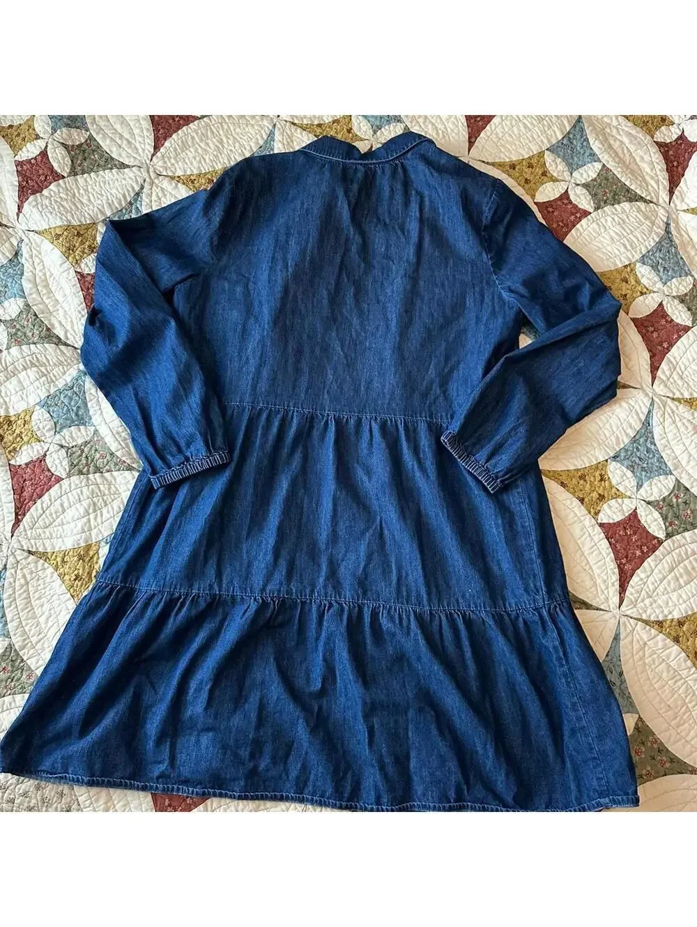 J Crew Shirt Dress Denim Chambray Long Sleeve Button Front Tiered Size 12 spring